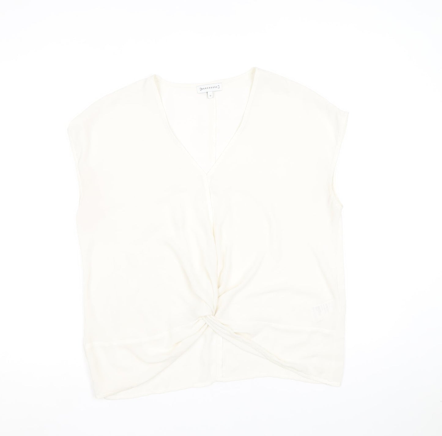 Warehouse Womens White Polyester Basic Blouse Size 12 V-Neck - Knot Front
