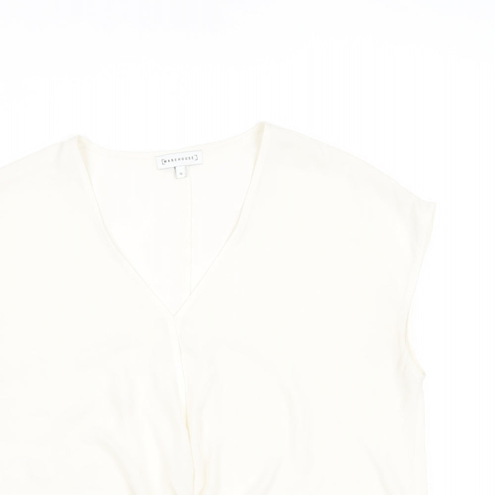 Warehouse Womens White Polyester Basic Blouse Size 12 V-Neck - Knot Front