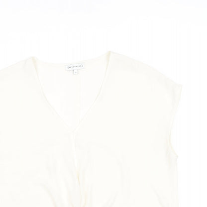 Warehouse Womens White Polyester Basic Blouse Size 12 V-Neck - Knot Front