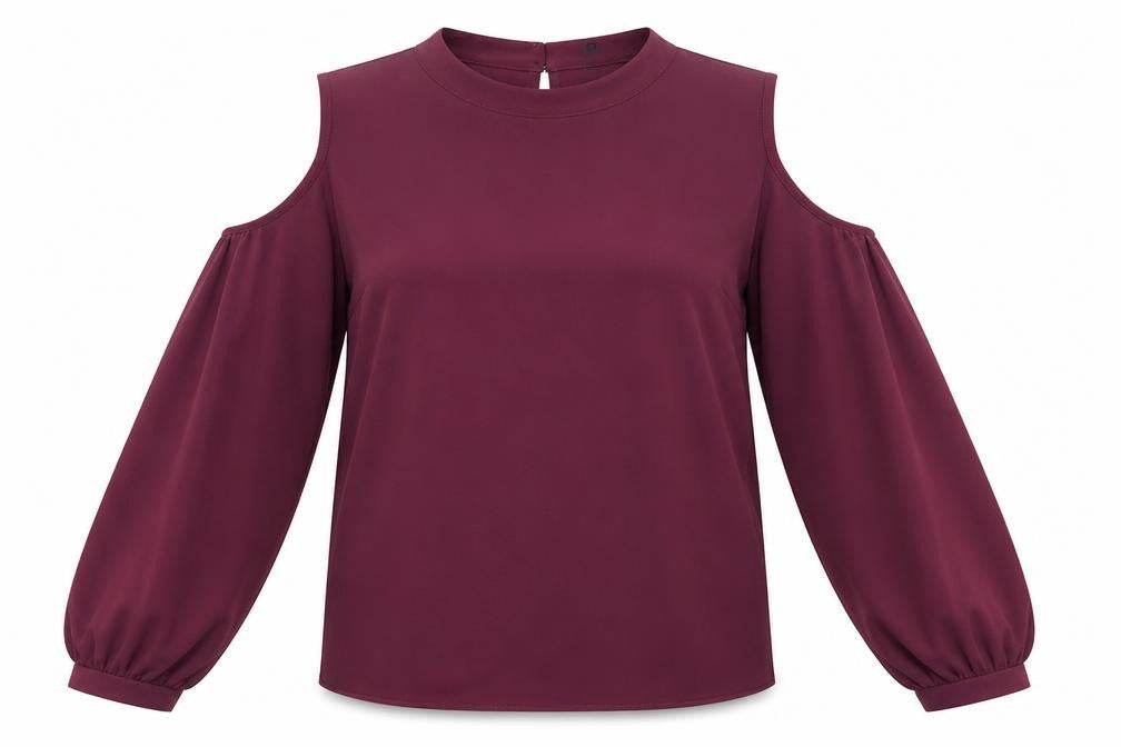 Y.A.S Womens Purple Polyester Basic Blouse Size L Round Neck - Cold Shoulder
