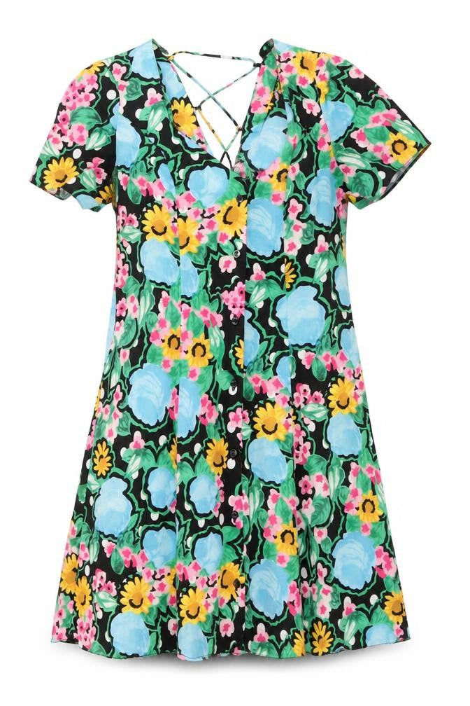 ASOS Womens Multicoloured Floral Polyester Skater Dress Size 10 Sweetheart Button