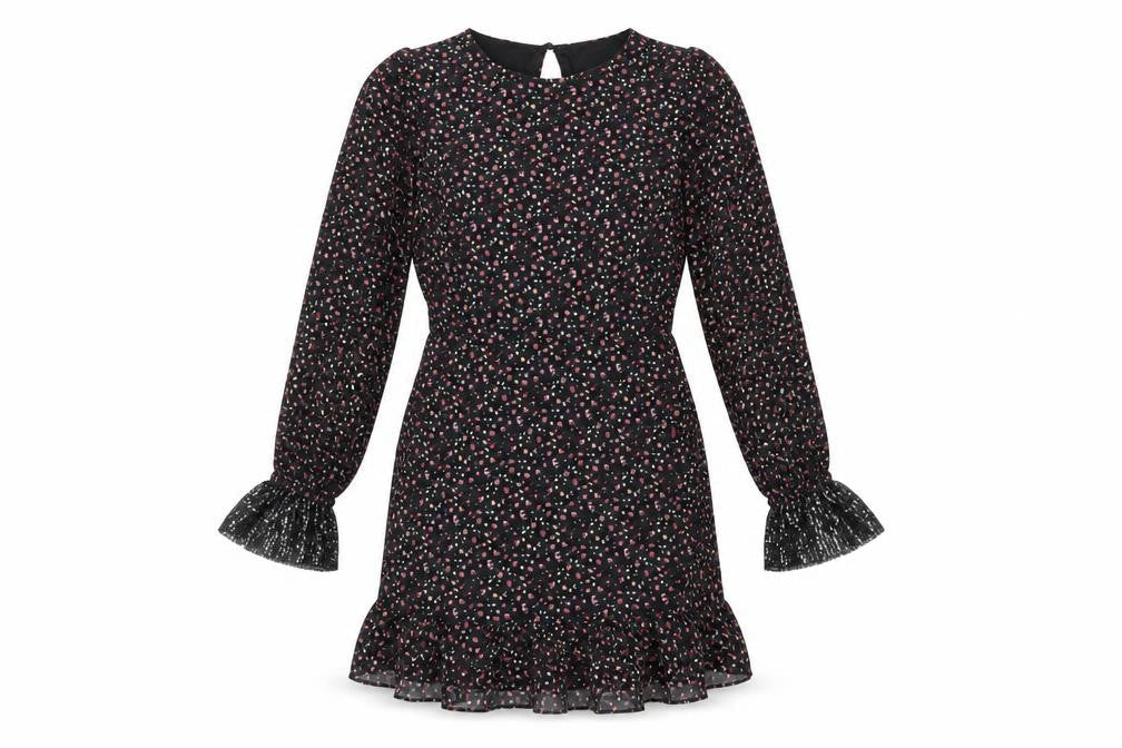 fuse Womens Black Floral Polyester Fit & Flare Size 14 Round Neck Button