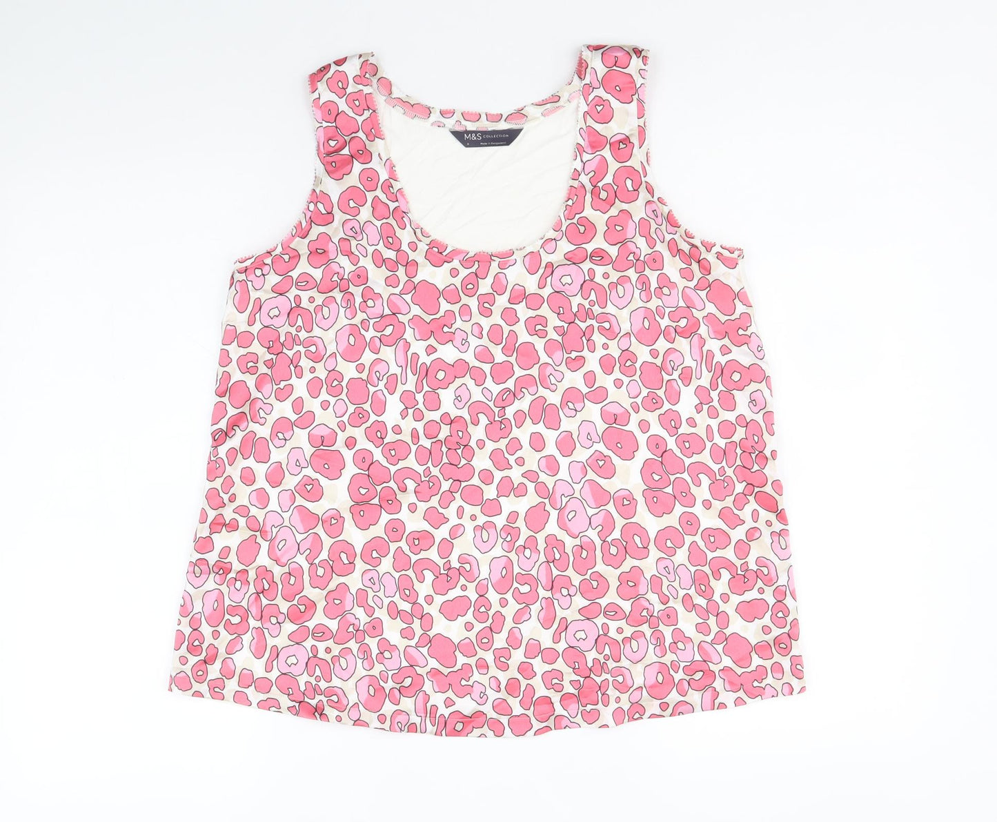 Marks and Spencer Womens Pink Animal Print Polyester Basic Tank Size 8 Round Neck - Leopard Print