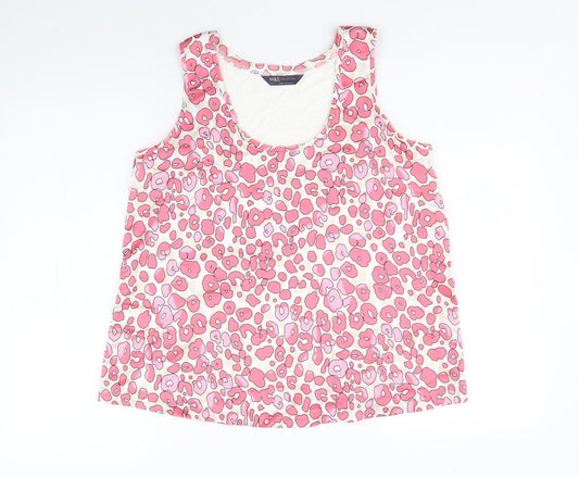 Marks and Spencer Womens Pink Animal Print Polyester Basic Tank Size 8 Round Neck - Leopard Print