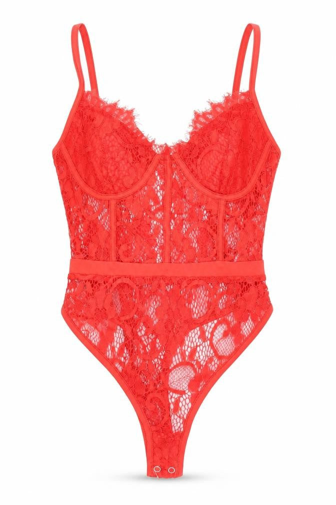 NAANAA Womens Red Polyester Bodysuit One-Piece Size 6 Snap