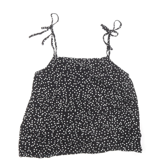 Preworn Womens Black Polka Dot Viscose Basic Tank Size 8 Square Neck