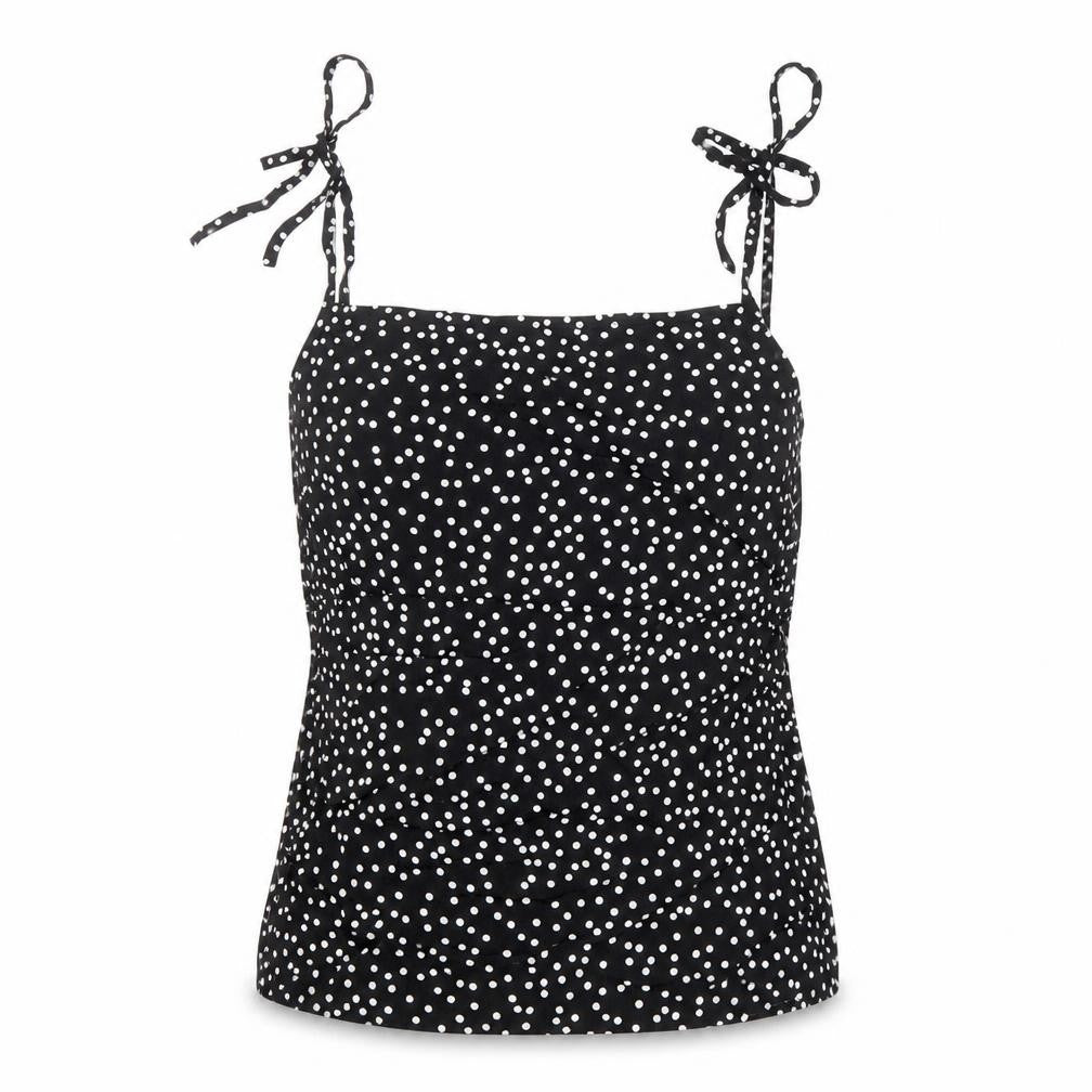 Preworn Womens Black Polka Dot Viscose Basic Tank Size 8 Square Neck