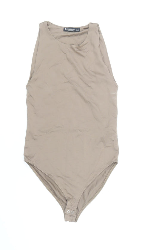 Stradivarius Womens Brown Polyamide Bodysuit One-Piece Size S Snap
