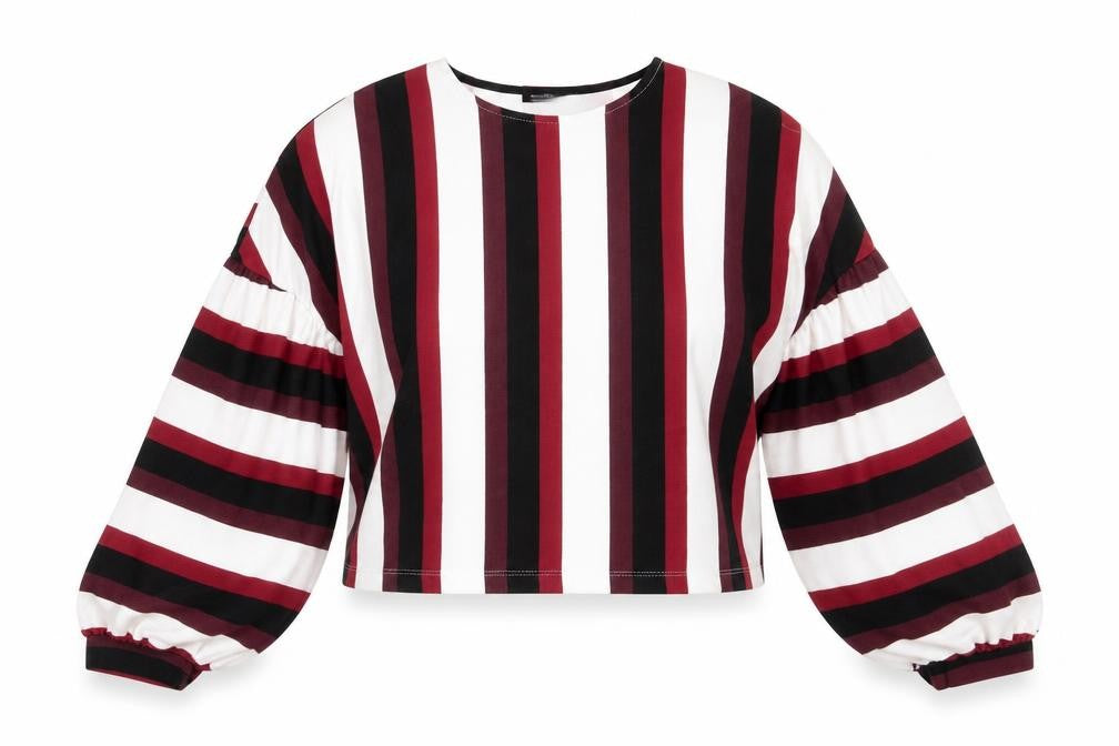 Bershka Womens Multicoloured Striped Polyester Cropped Blouse Size S Scoop Neck