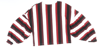 Bershka Womens Multicoloured Striped Polyester Cropped Blouse Size S Scoop Neck