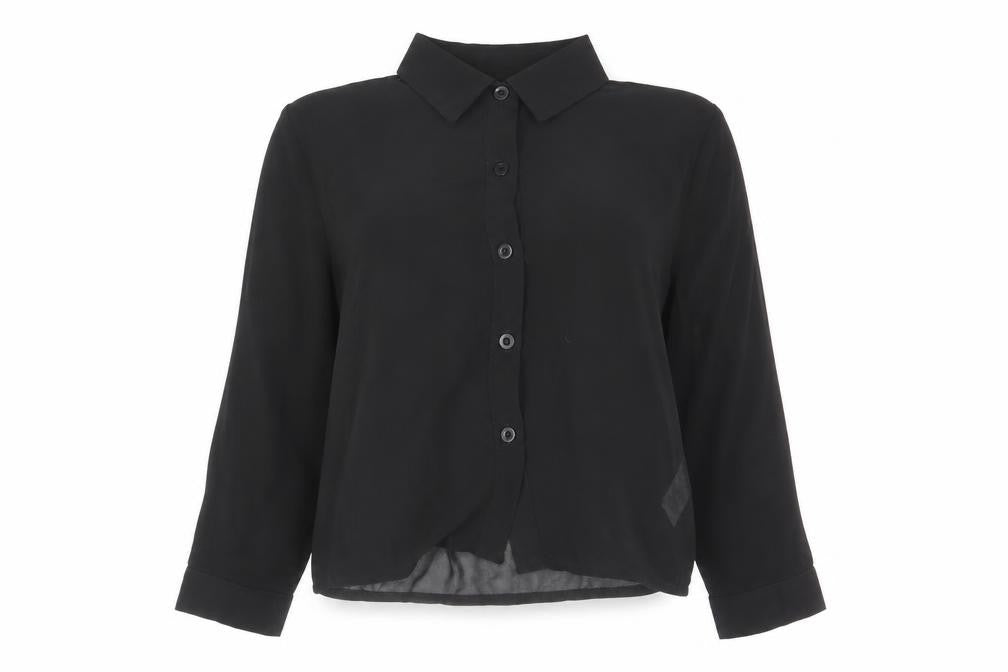 Boohoo Womens Black Polyester Cropped Button-Up Size 6 Collared - Chiffon Pleated Back