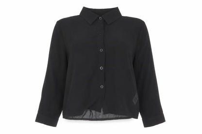 Boohoo Womens Black Polyester Cropped Button-Up Size 6 Collared - Chiffon Pleated Back