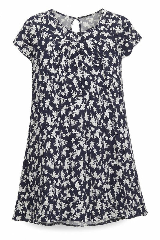 QED London Womens Blue Floral Viscose Trapeze & Swing Size 10 Boat Neck Button