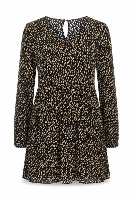 New Look Womens Black Animal Print Viscose Fit & Flare Size 12 V-Neck Button - Cheetah Print