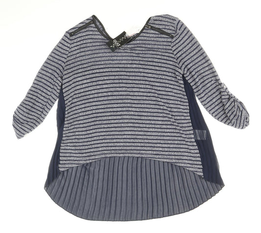Quiz Womens Blue Striped Polyester Tunic Blouse Size 10 Scoop Neck - Chiffon Pleated Back