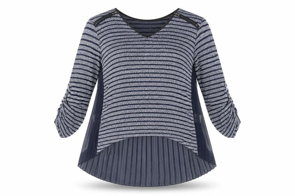 Quiz Womens Blue Striped Polyester Tunic Blouse Size 10 Scoop Neck - Chiffon Pleated Back