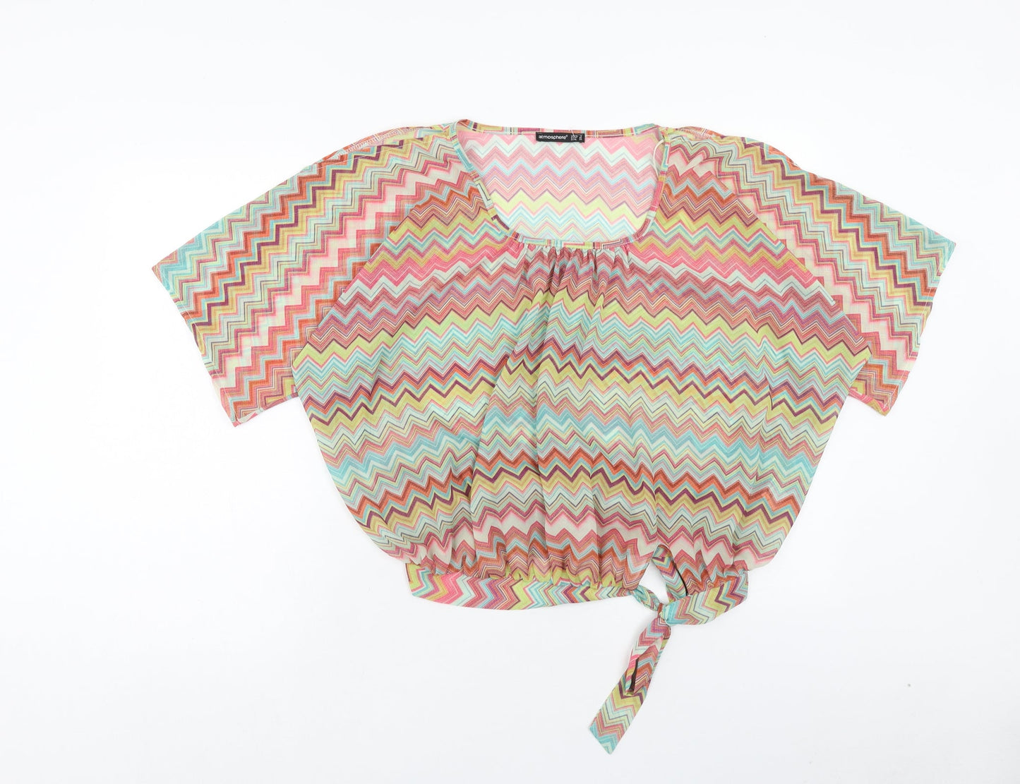 Atmosphere Womens Multicoloured Geometric Polyester Basic Blouse Size 8 Square Neck - Side Tie Detail