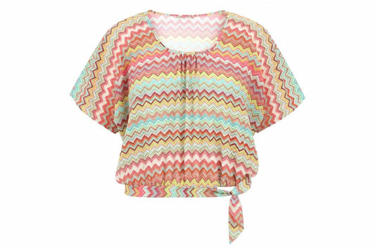 Atmosphere Womens Multicoloured Geometric Polyester Basic Blouse Size 8 Square Neck - Side Tie Detail