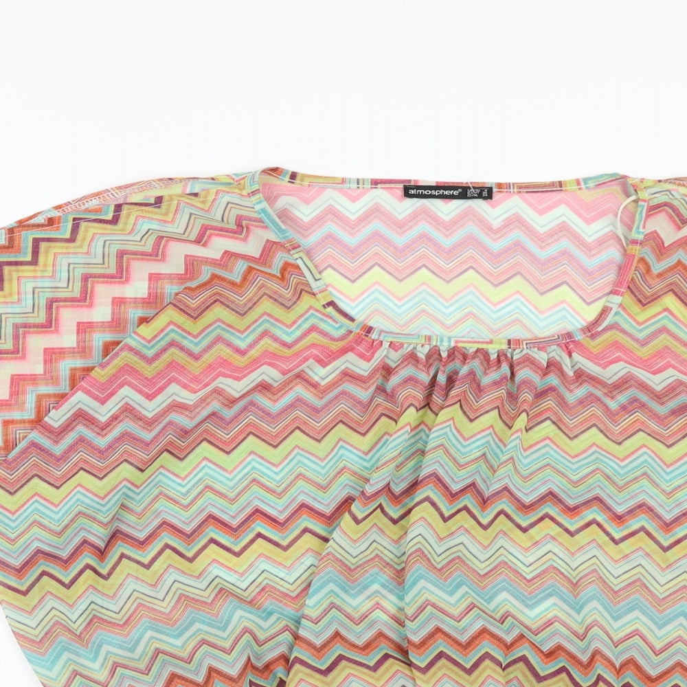 Atmosphere Womens Multicoloured Geometric Polyester Basic Blouse Size 8 Square Neck - Side Tie Detail