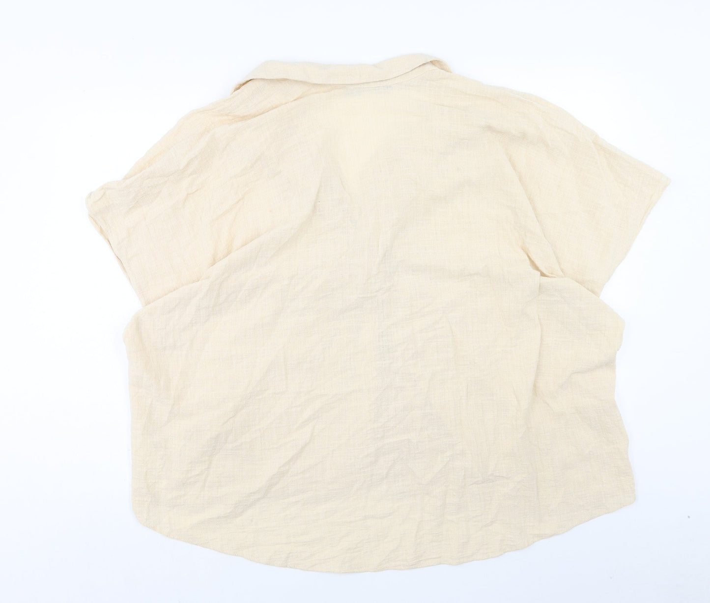 Zara Womens Beige Cotton Basic Blouse Size M Collared - Knot Front