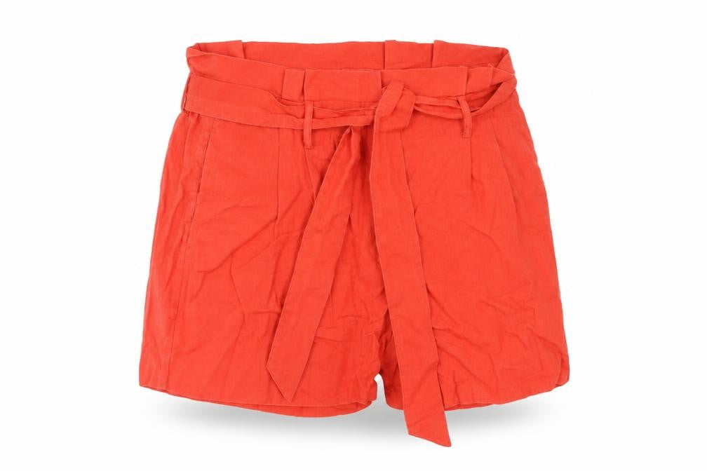 Preworn Womens Red Cotton Paperbag Shorts Size 34 in Regular Hook & Eye