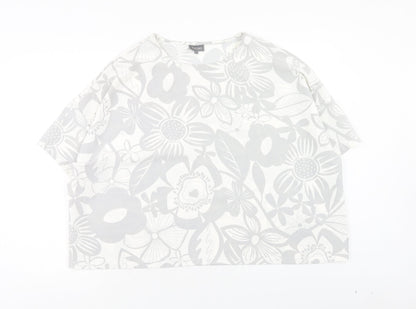 Phase Eight Womens Grey Floral Polyester Basic T-Shirt Size L Round Neck
