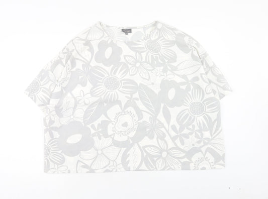 Phase Eight Womens Grey Floral Polyester Basic T-Shirt Size L Round Neck