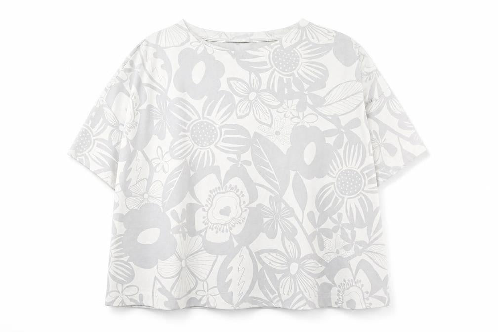 Phase Eight Womens Grey Floral Polyester Basic T-Shirt Size L Round Neck