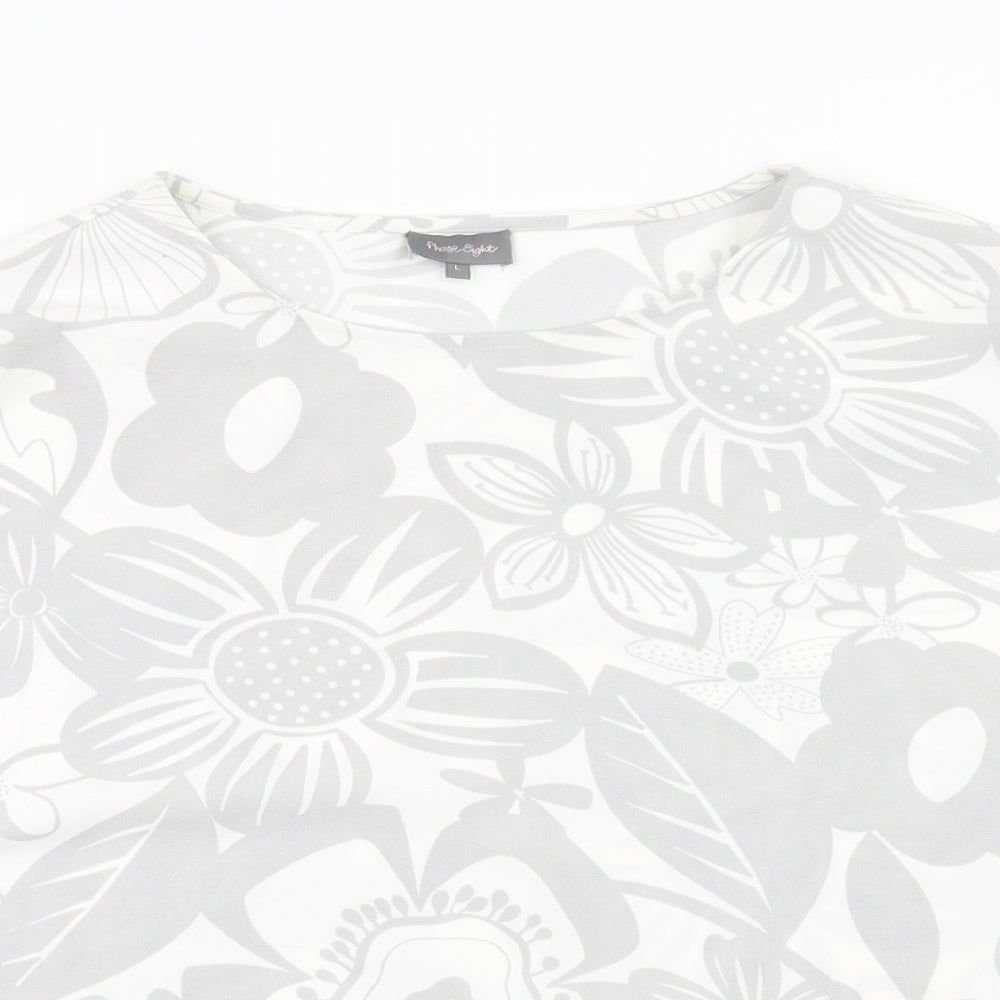Phase Eight Womens Grey Floral Polyester Basic T-Shirt Size L Round Neck
