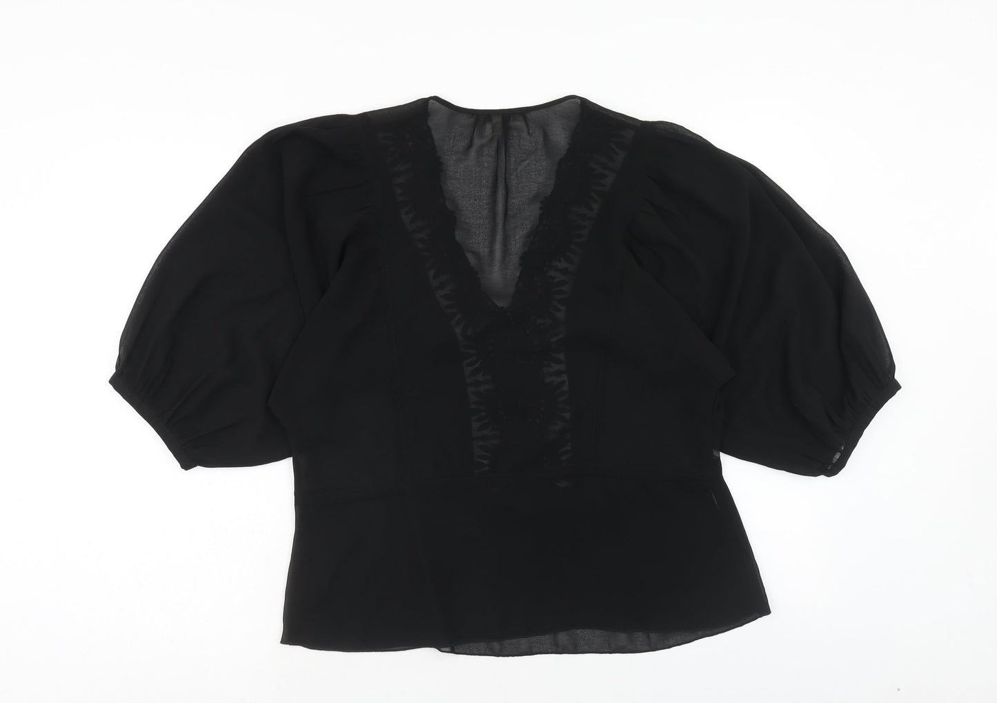 Daniel Rainn Womens Black Polyester Basic Blouse Size M V-Neck