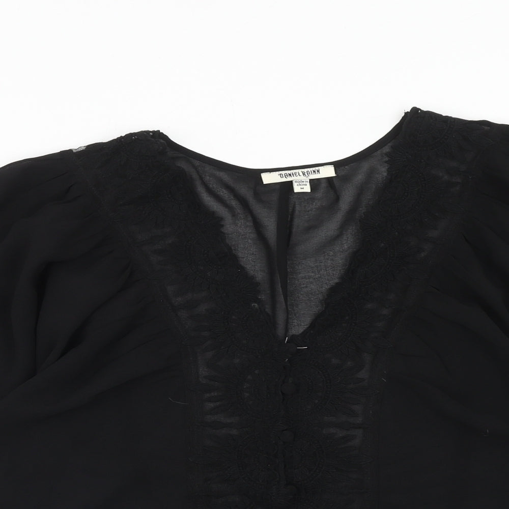 Daniel Rainn Womens Black Polyester Basic Blouse Size M V-Neck