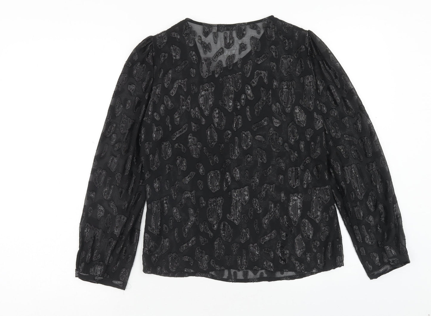 Zara Womens Black Animal Print Polyester Basic T-Shirt Size XS Round Neck - Leopard Print