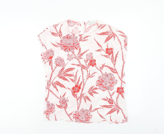 Warehouse Womens Red Floral Viscose Basic T-Shirt Size 6 Round Neck
