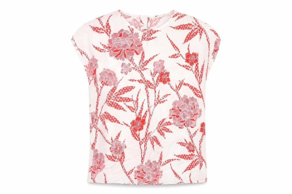 Warehouse Womens Red Floral Viscose Basic T-Shirt Size 6 Round Neck