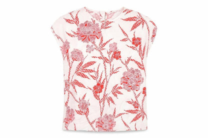 Warehouse Womens Red Floral Viscose Basic T-Shirt Size 6 Round Neck