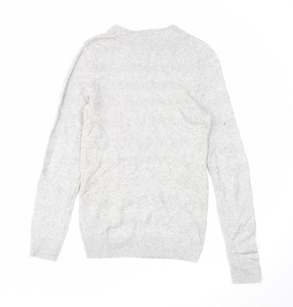 Marks & Spencer Mens Grey Round Neck Acrylic Pullover Jumper Size S Long Sleeve