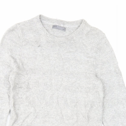 Marks & Spencer Mens Grey Round Neck Acrylic Pullover Jumper Size S Long Sleeve