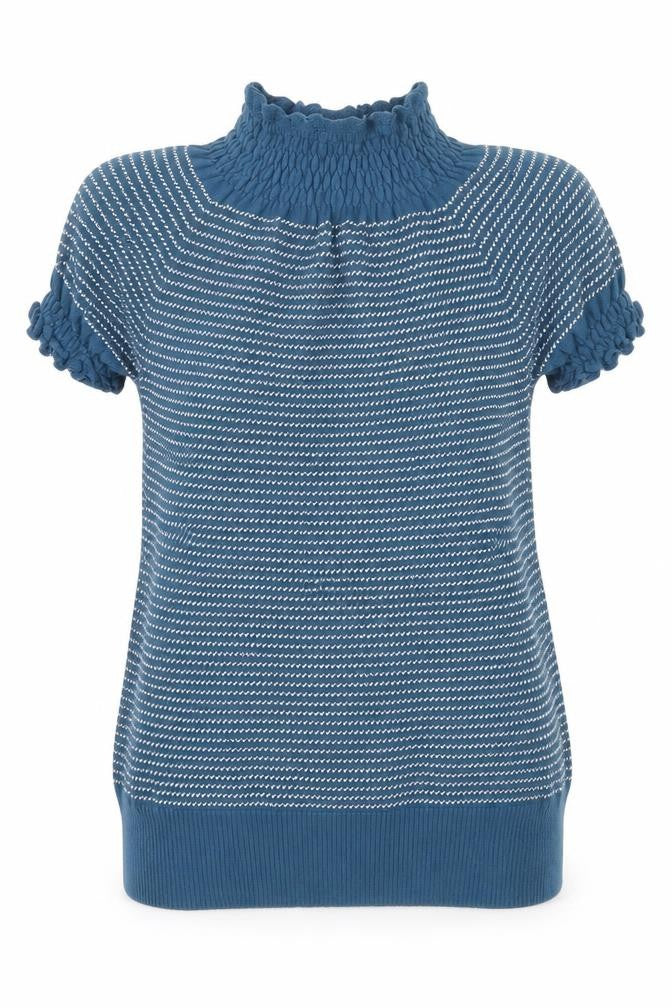 Max C Womens Blue High Neck Striped Cotton Pullover Jumper Size L