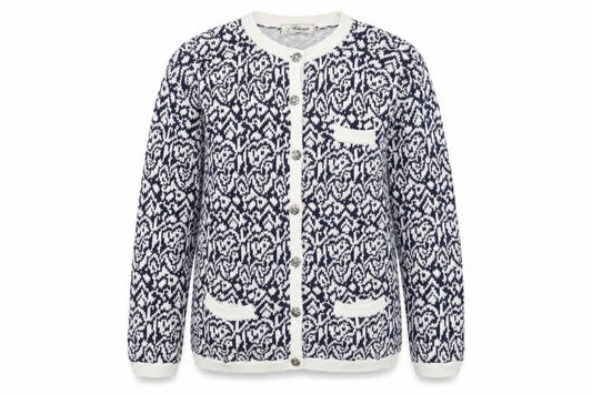 Debenhams Womens Blue Scoop Neck Geometric Cotton Cardigan Jumper Size L