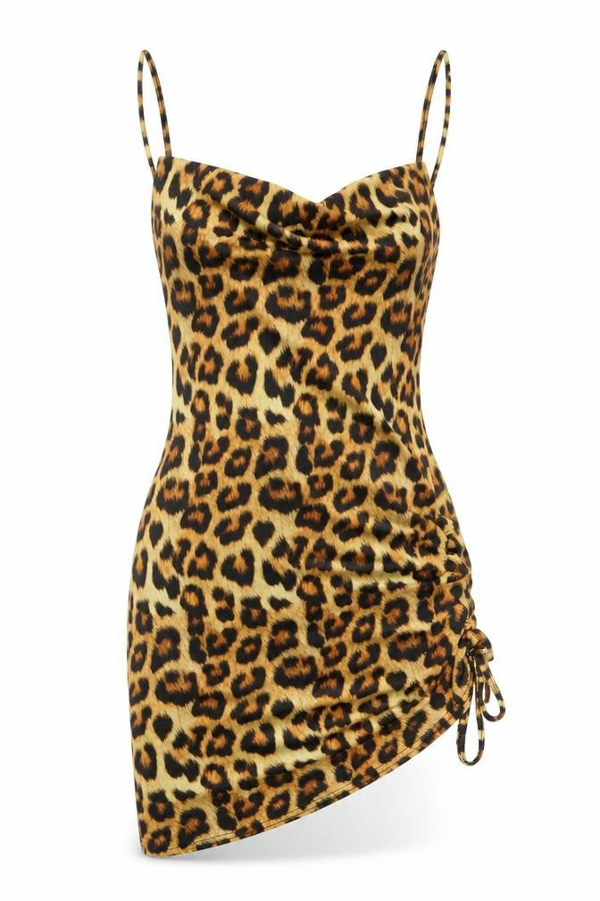 PRETTYLITTLETHING Womens Brown Animal Print Polyester Mini Size 8 Cowl Neck Pullover - Leopard Print