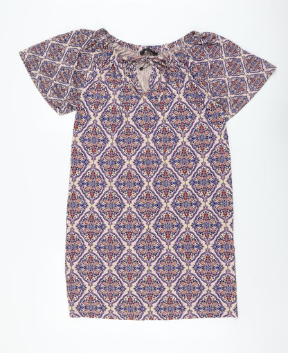 Next Womens Multicoloured Geometric Viscose Shift Size 10 Boat Neck Pullover