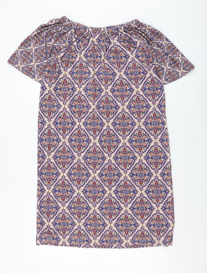 Next Womens Multicoloured Geometric Viscose Shift Size 10 Boat Neck Pullover