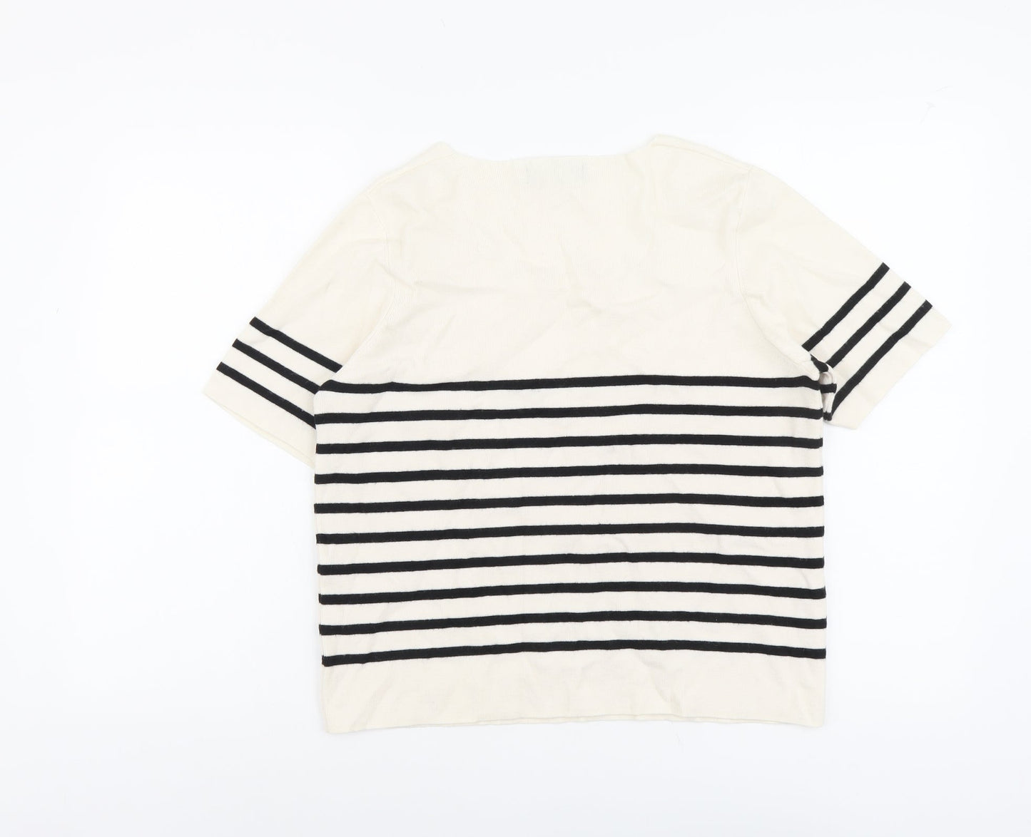 Marks and Spencer Womens Beige Square Neck Striped Polyester Pullover Jumper Size 18
