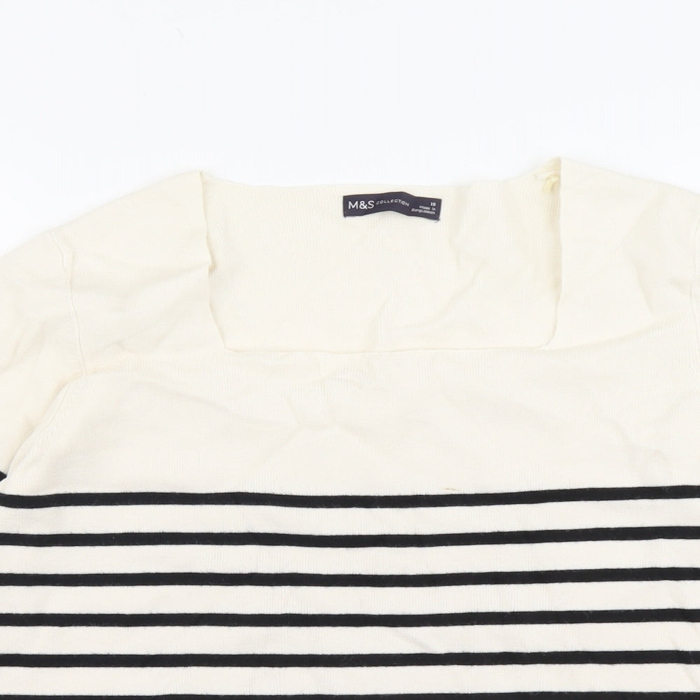 Marks and Spencer Womens Beige Square Neck Striped Polyester Pullover Jumper Size 18