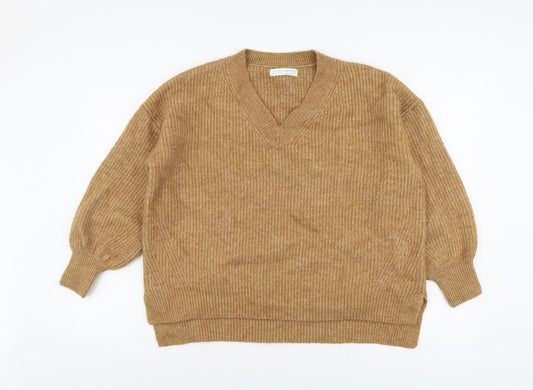 Primark Womens Brown V-Neck Acrylic Pullover Jumper Size XS