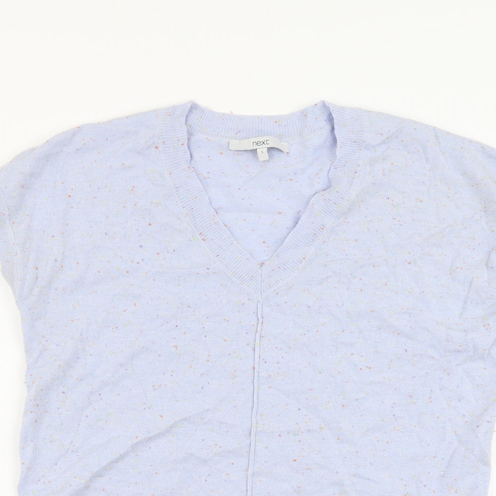 NEXT Womens Blue V-Neck Nylon Pullover Jumper Size S