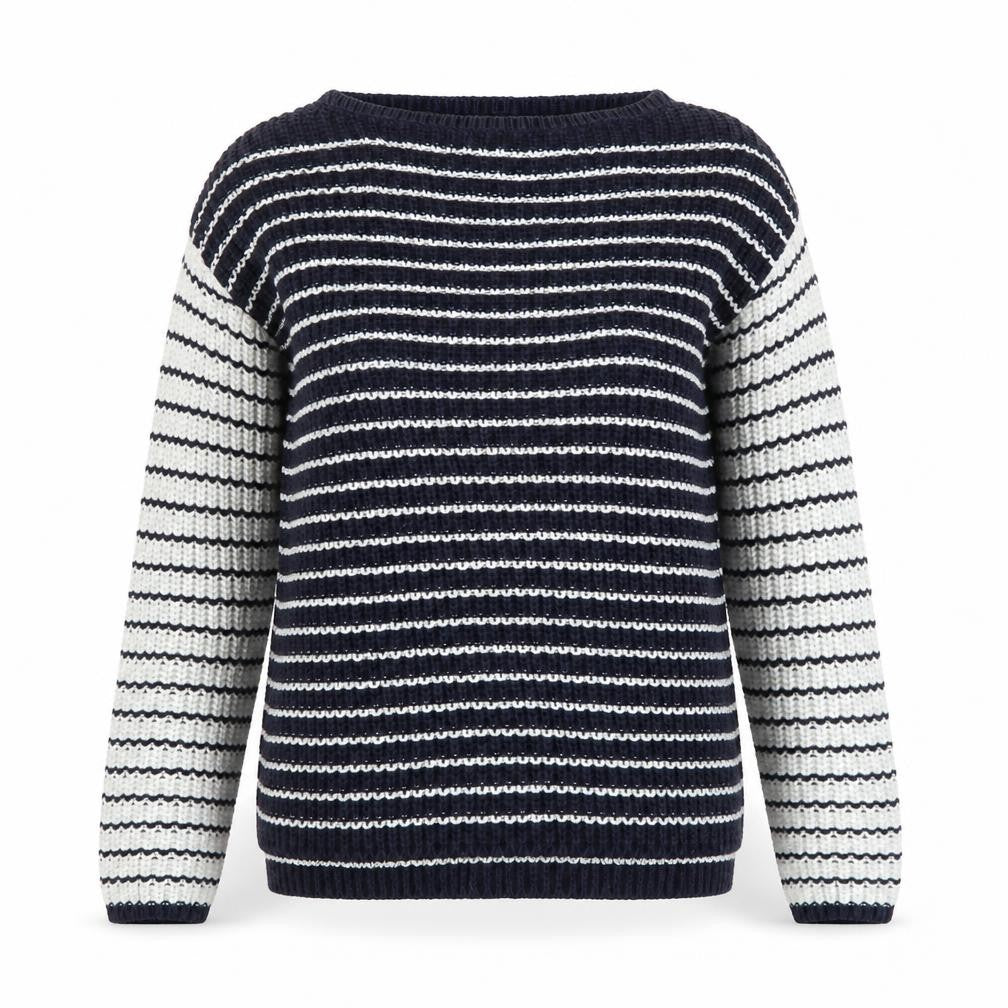 Marks & Spencer Womens Blue Boat Neck Striped Cotton Pullover Jumper Size S
