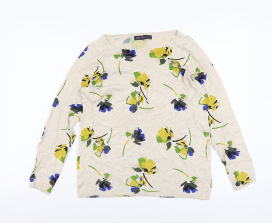 Marks and Spencer Womens Beige Boat Neck Floral Viscose Pullover Jumper Size 12