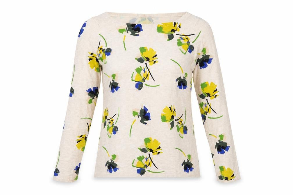 Marks & Spencer Womens Beige Boat Neck Floral Viscose Pullover Jumper Size 12