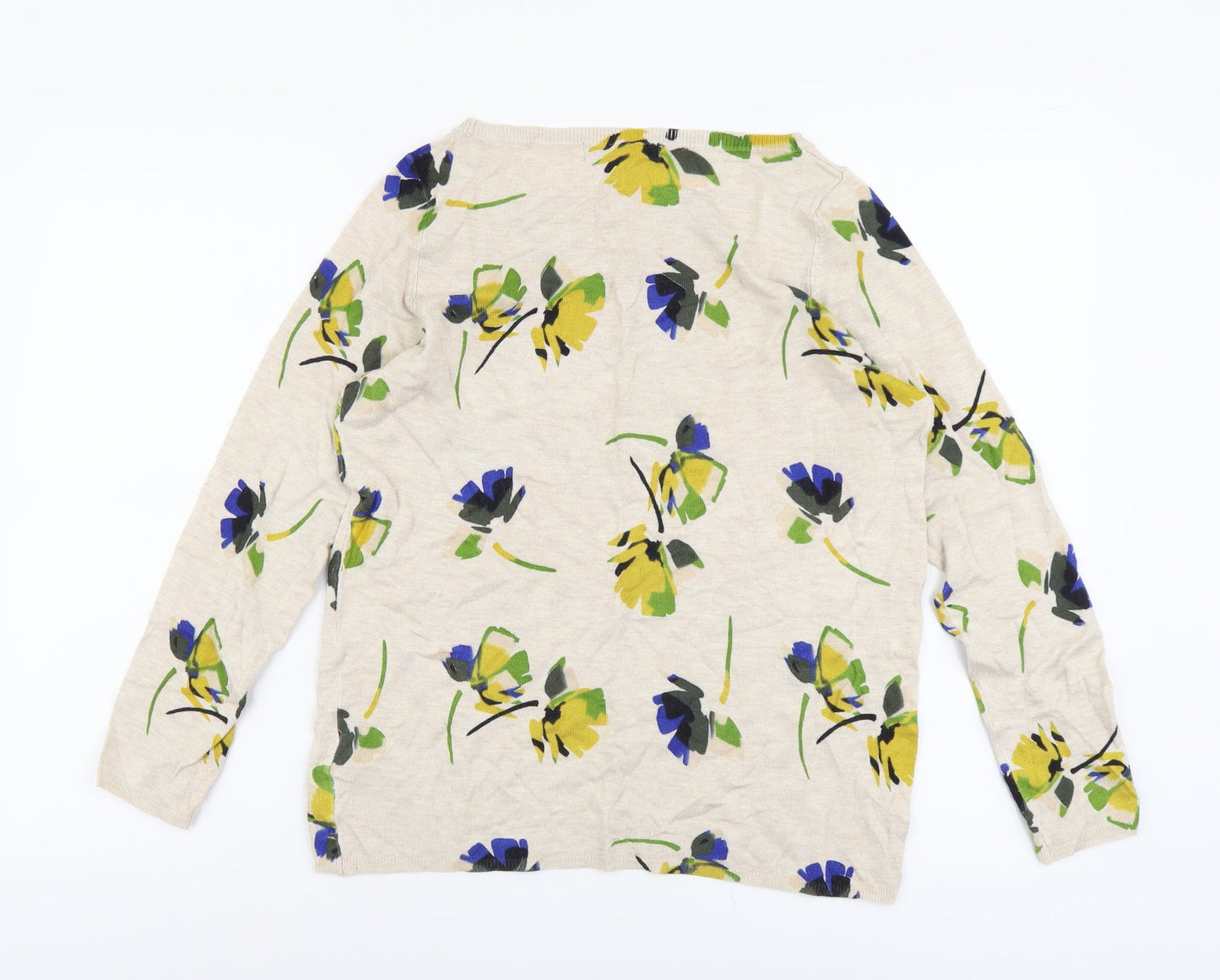 Marks and Spencer Womens Beige Boat Neck Floral Viscose Pullover Jumper Size 12